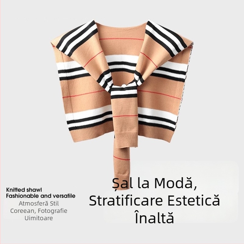 Fular-schal tricotat cu dungă pentru primăvară și toamnă, accesor decorativ pentru umeri, lână de înaltă calitate