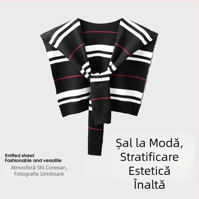 Fular-schal tricotat cu dungă pentru primăvară și toamnă, accesor decorativ pentru umeri, lână de înaltă calitate