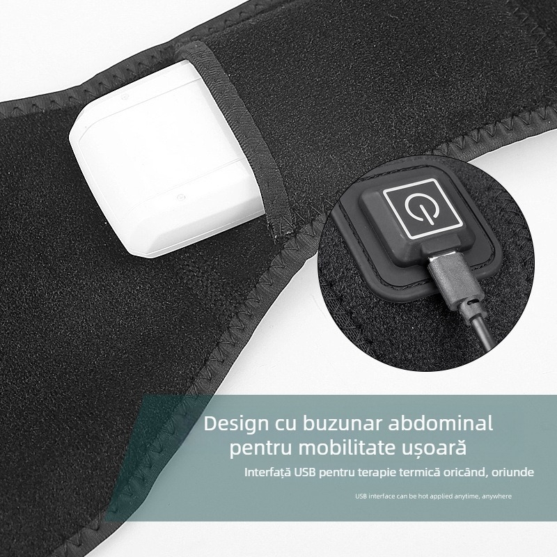 Bandă de talie încălzită cu USB, trei niveluri reglabile, bandă de încălzire electrică pentru bărbați și femei, controlul temperaturii pentru talie și abdomen