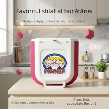 Coș de gunoi pentru bucătărie, montat pe perete, pliabil, cu ușă de dulap și capac, capacitate mare pentru resturi alimentare