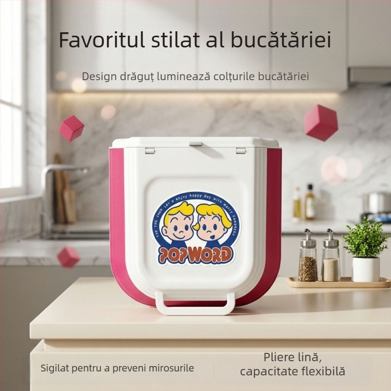 Coș de gunoi pentru bucătărie, montat pe perete, pliabil, cu ușă de dulap și capac, capacitate mare pentru resturi alimentare