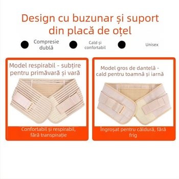 Centură de talie din material plasat respirabil, complet elastică, susținere pe patru anotimpuri cu placă de oțel, buzunar pentru medicamente cu încălzire proprie, margine dantelată