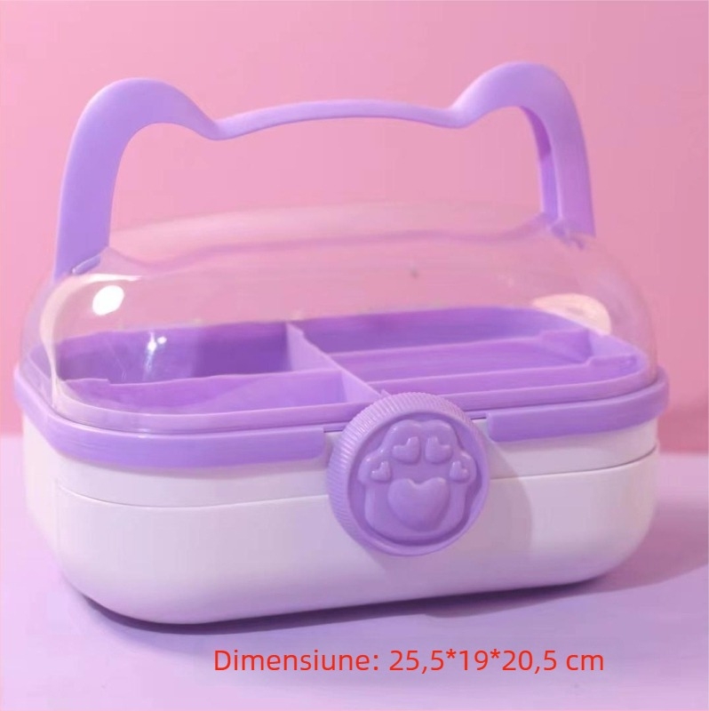 Cutie de depozitare pentru cosmetice cu labă de pisică, organizator de birou, 2 compartimente, capac basculant