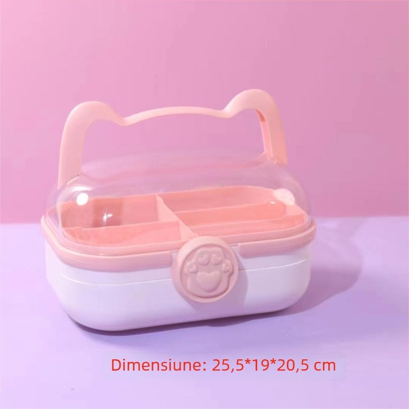Cutie de depozitare pentru cosmetice cu labă de pisică, organizator de birou, 2 compartimente, capac basculant