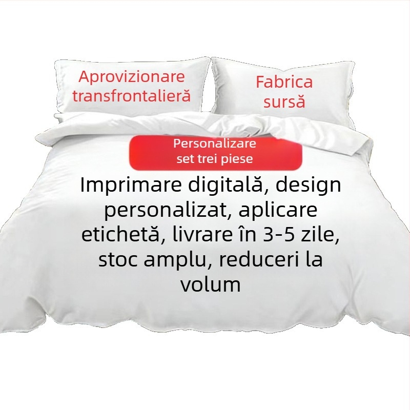 Set de pat cu imprimare digitală, trei piese: husă de pilotă, cearșaf și fețe de pernă; model anime, stil Nordic; fibră sintetică, 90 g/m²
