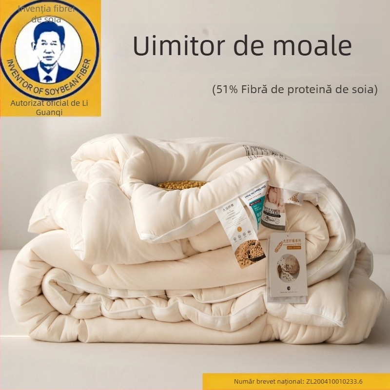 Li Guanqi plapumă tricotată din bumbac, cu umplutură din 51% fibre proteice din soia, grosă pentru căldură, potrivită pentru iarnă, primăvară-toamnă, utilizare pe tot anul