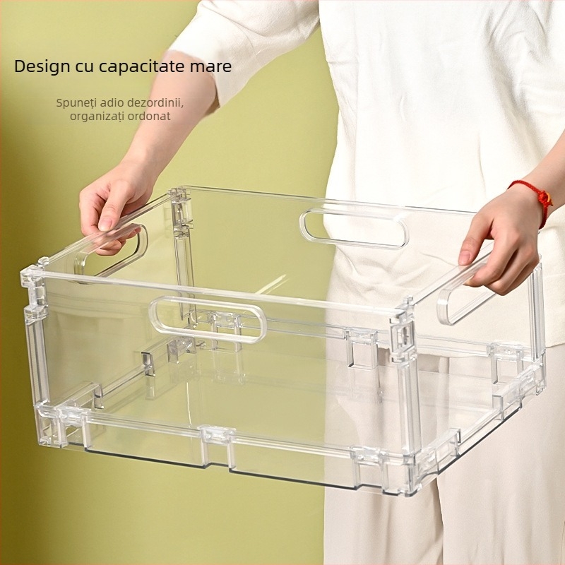 Cutie transparentă pliabilă pentru cosmetice – organizator de depozitare, poate fi suprapusă