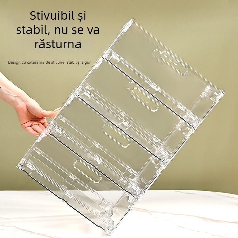 Cutie transparentă pliabilă pentru cosmetice – organizator de depozitare, poate fi suprapusă