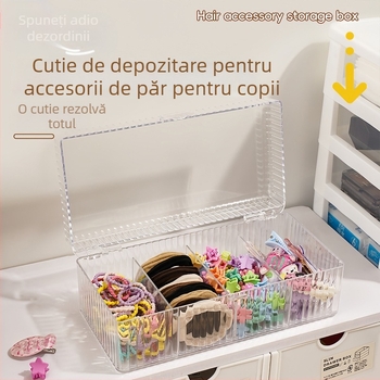 Cutie de depozitare pentru accesorii de păr pentru fete cu capac, capacitate mare, compartimente pentru agrafe, elastice și bentițe