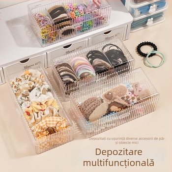 Cutie de depozitare pentru accesorii de păr pentru fete cu capac, capacitate mare, compartimente pentru agrafe, elastice și bentițe