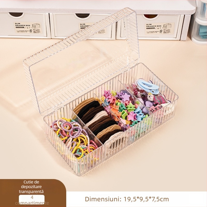 Cutie de depozitare pentru accesorii de păr pentru fete cu capac, capacitate mare, compartimente pentru agrafe, elastice și bentițe