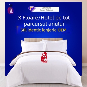 Set de lenjerie albă din satin de bumbac cu 60 fire, format din patru piese, pentru hotel