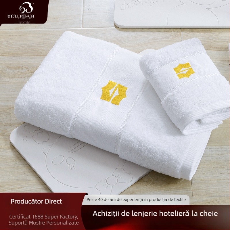 Prosop de baie pentru hotel, 100% bumbac, alb, țesătură satin spirală, 16s