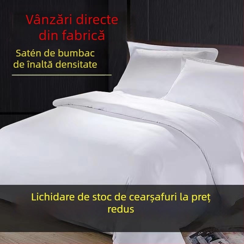 Cearșaf din 100% bumbac cu densitate înaltă, pentru pensiuni, alb, țesătură satinată cu 40 de fire, lenjerie de pat hotelieră