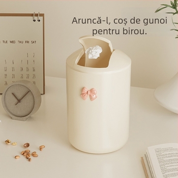 Coș de gunoi mare, cu capac basculant, culoare cremă, pentru casă, sufragerie sau baie — coș de depozitare drăguț și elegant