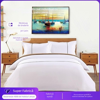 Set de pat hotelier din bumbac 100%, 80-count, țesătură satinată, culoare solidă; include cearșaf, husă de cuvertură și două fețe de pernă