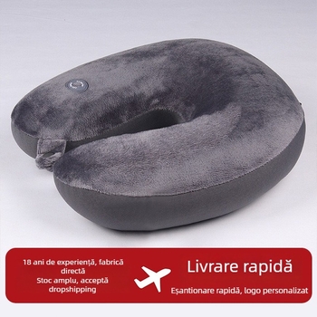 Perne de călătorie în formă de U, masaj cu vibrații la un singur nivel pentru susținerea gâtului, umplutură din granule de spumă
