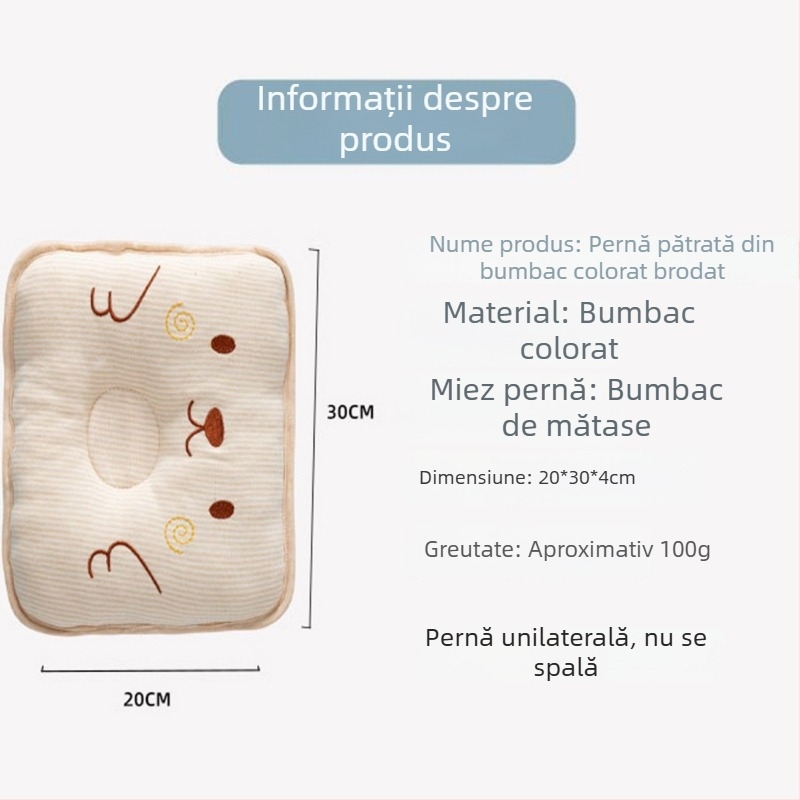 Tishi Deer Pernă drăgălașă pentru bebeluși – pătrată din bumbac colorat, respirabilă, pentru corectarea formei capului copilului