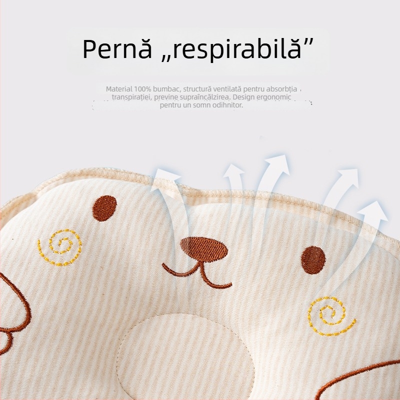 Tishi Deer Pernă drăgălașă pentru bebeluși – pătrată din bumbac colorat, respirabilă, pentru corectarea formei capului copilului