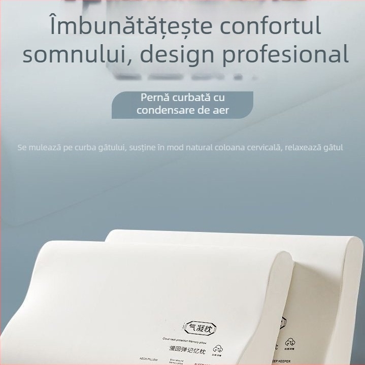 Pernă cervicală din spumă cu memorie K80, presiune zero, revenire lentă, formă dreptunghiulară, înălțime 5–10 cm, greutate 0,5–1 kg