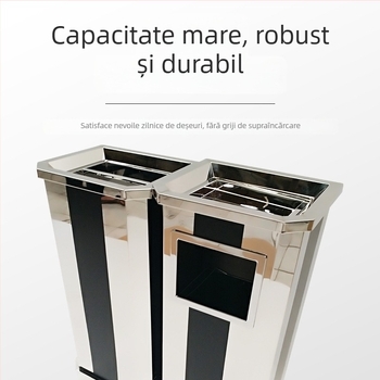Coș de gunoi și cenușar din oțel inoxidabil, vertical, cu dungi negre și albe, pentru holul liftului în centre comerciale și clădiri de birouri