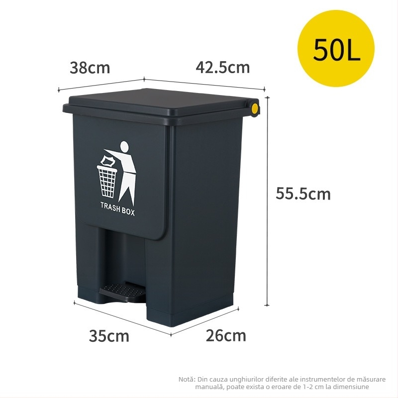 Coș de gunoi cu pedală, 50 L, capac, sortare de deșeuri, capacitate mare, pentru casă, spații comerciale, bucătării, birouri, exterior