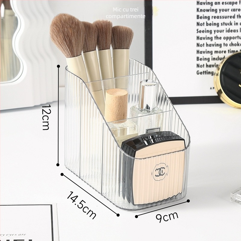 Cutie transparentă de depozitare pentru birou, pentru cosmetice, cu compartimente – suport pentru ruj, pensule și pixuri