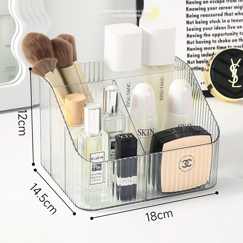Cutie transparentă de depozitare pentru birou, pentru cosmetice, cu compartimente – suport pentru ruj, pensule și pixuri