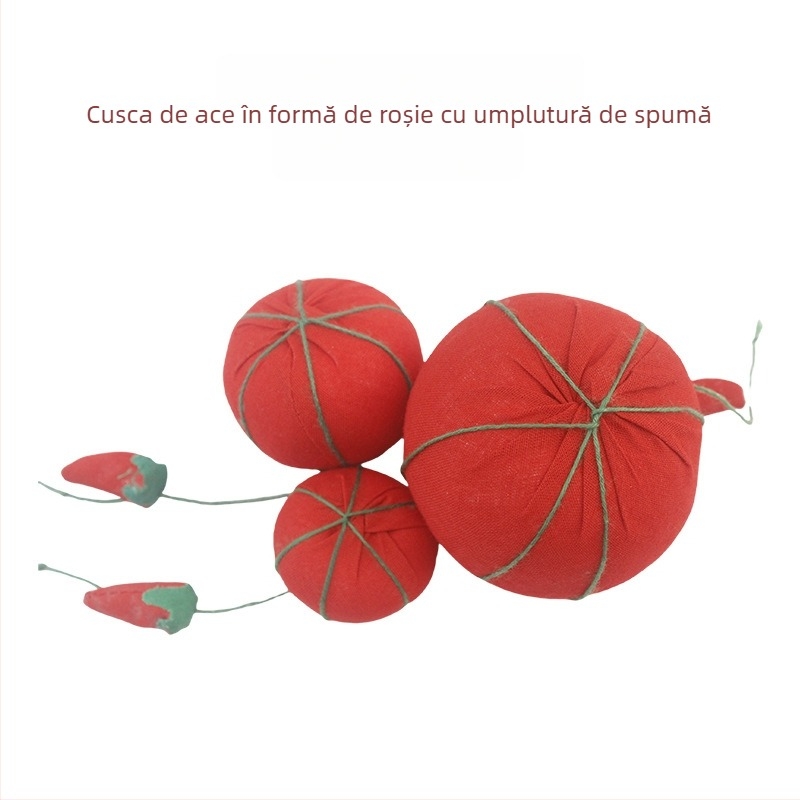 Pernuță pentru ace în formă de roșie, lucrată manual, pentru broderie cu mărgele