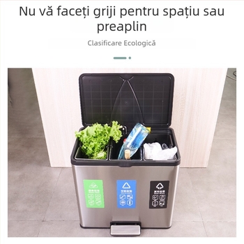 Coș de gunoi din oțel inoxidabil cu separare uscat/umed, deschidere prin pedală, compartimentare dublă sau triplă, pentru bucătărie, living și birou