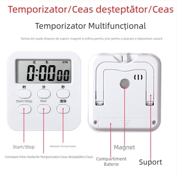 Cronometru multifuncțional cu ecran mare, silențios, pentru teme; ceas de alarmă pentru bucătărie și dormitor