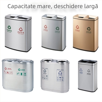 Coș de gunoi din oțel inoxidabil, personalizat, cu deschidere mare, pentru hoteluri, centre comerciale, aeroporturi și stații de metrou; interior din plastic rezistent la amprente
