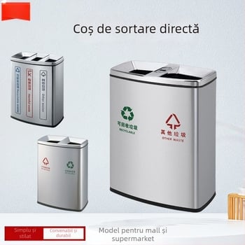 Coș de gunoi din oțel inoxidabil, personalizat, cu deschidere mare, pentru hoteluri, centre comerciale, aeroporturi și stații de metrou; interior din plastic rezistent la amprente