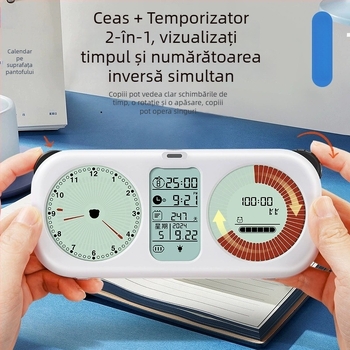 Cronometru vizual pentru învățare cu monitorizare a auto-disciplinei, ceas pentru copii, alarmă, dată și numărătoare inversă de 999 de zile