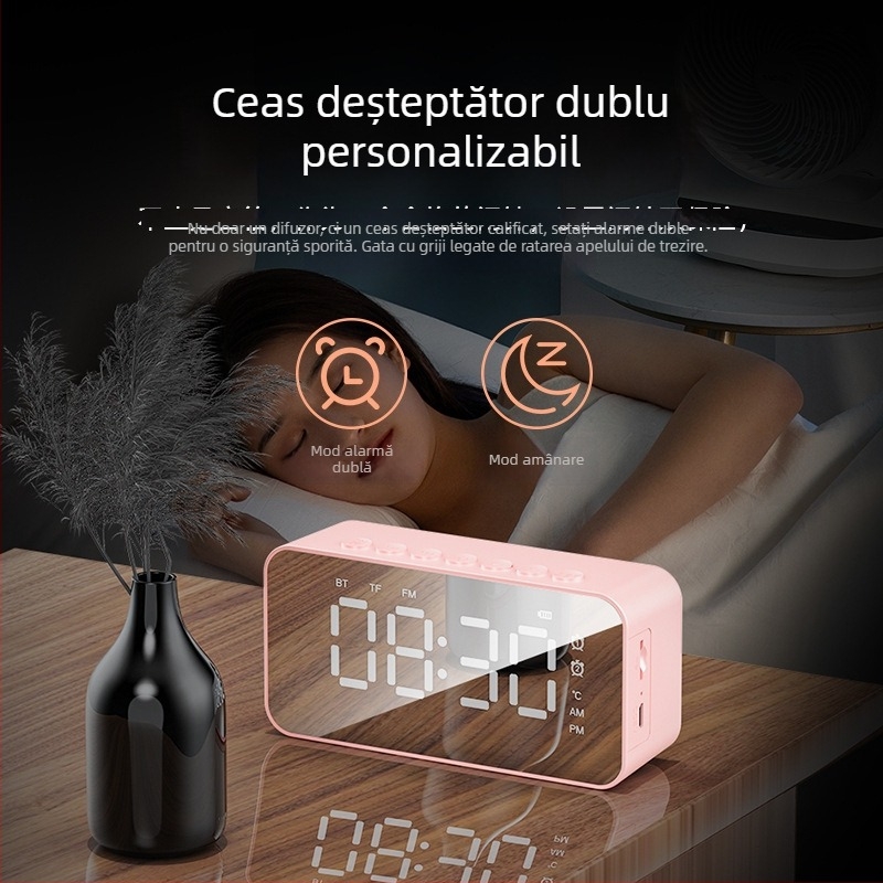 Ceas electronic Bluetooth de masă pentru dormitor, cu alarmă, încărcare, iluminare nocturnă, multifuncțional, anunț vocal
