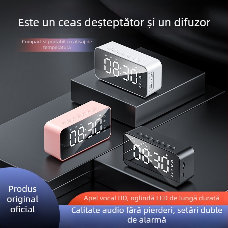 Ceas electronic Bluetooth de masă pentru dormitor, cu alarmă, încărcare, iluminare nocturnă, multifuncțional, anunț vocal