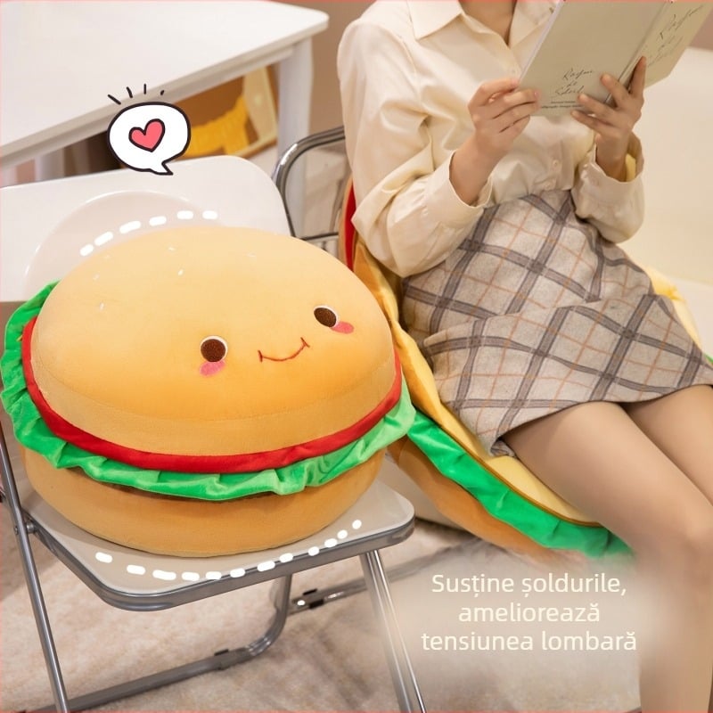 Pernă de podea în formă de hamburger pentru copii — șezut de citire în living, pernă pentru fereastră în stil tatami, confortabilă