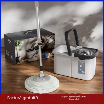 Set de mop rotativ cu găleată pentru uz casnic — curățare uscată și umedă, mâner extensibil, stoarcere fără mâini în găleată, cap de microfibră