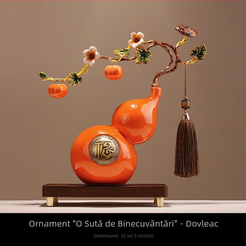 Ornament ceramic în formă de dovleac, stil chinezesc modern, motiv de binecuvântare, decor pentru sufragerie sau hol, cadou pentru casa nouă.