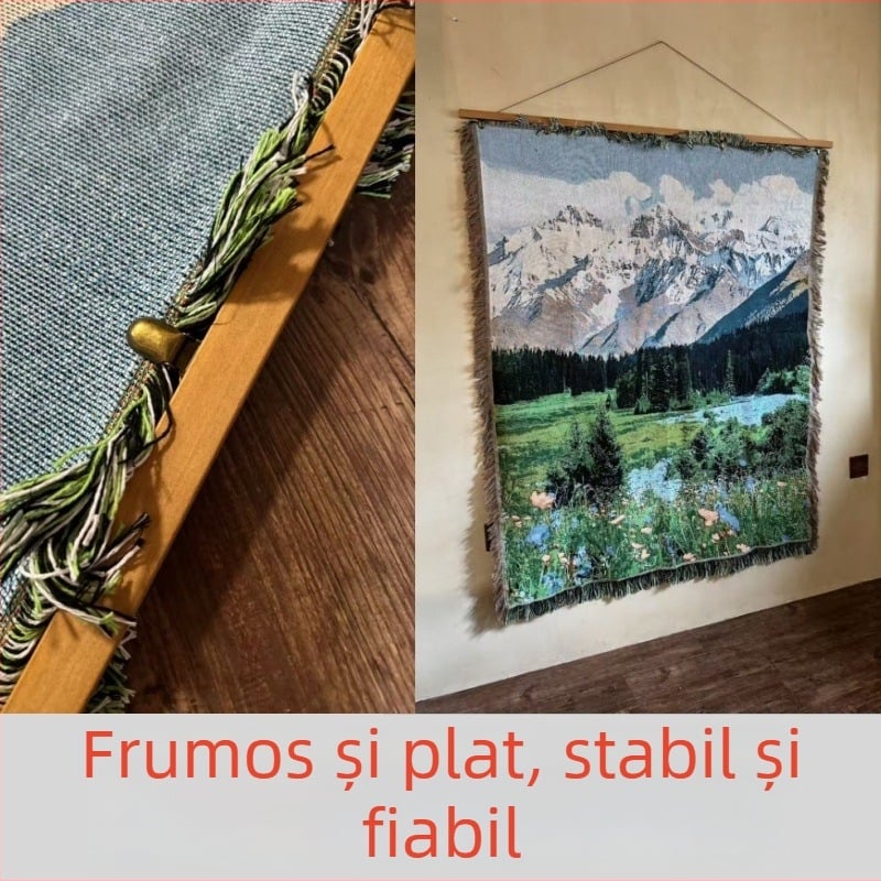 Bară din lemn pentru agățarea tapiseriilor, lucrată manual, stil Nordic, decorativă pentru perete cu ciucuri