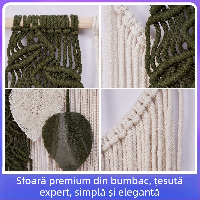 Tapiserie boemă realizată manual, cu frunze colorate, decor de perete cu ciucuri