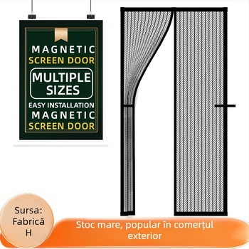 Perdea de ușă din plasă magnetică, moale, cu model în dung followed, anti-țânțari, închidere magnetică autoadezivă