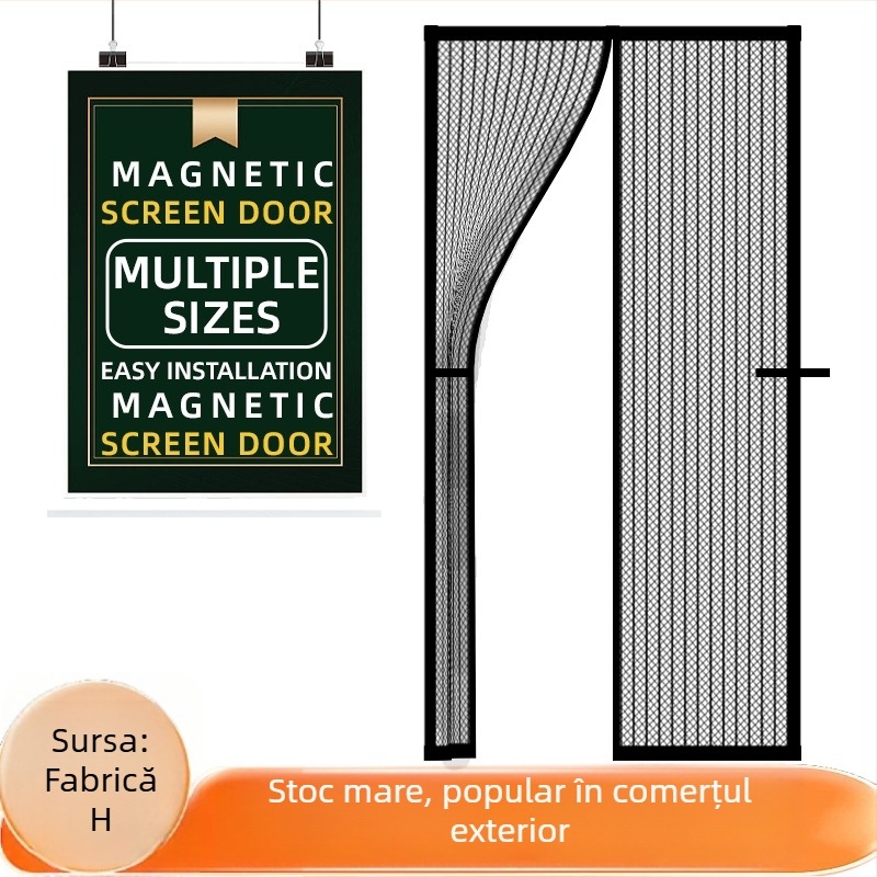 Perdea de ușă din plasă magnetică, moale, cu model în dung followed, anti-țânțari, închidere magnetică autoadezivă