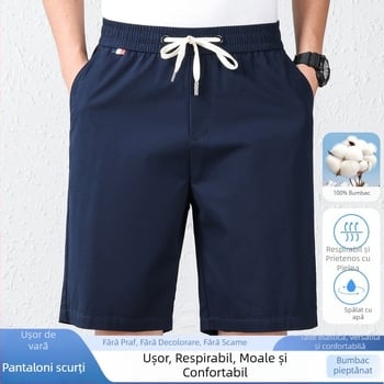 Bermudă din 100% bumbac, talie elastică, croi drept, respirante, pentru bărbați, vară