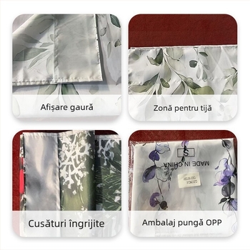 Cortine retro cu fundal negru și imprimeu cu plante verzi și flori, design minimalist pentru bucătărie și spațiul de luat masa, decor rezistent la praf