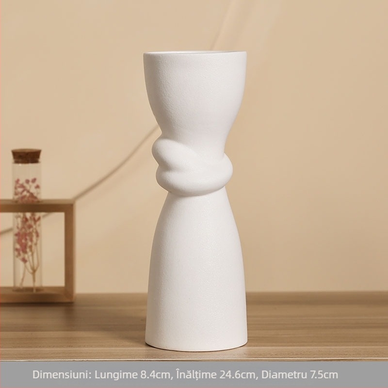 Vază ceramică în stil european, porțelan alb pentru decor casnic, sufragerie și dormitor.