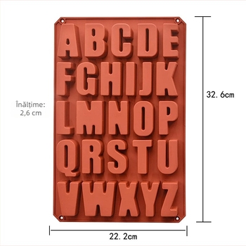 Formă din silicon pentru prăjituri cu 26 de litere engleze, mare, dreptunghiulară, pentru ciocolată și prăjituri, dimensiuni 32.6 × 22.2 × 2.6 cm