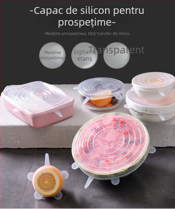 Capac din silicon alimentar universal, reutilizabil, etanș pentru boluri de uz casnic