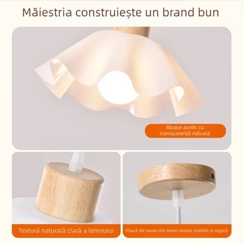 Lustră din lemn crem, cu formă de petală, în stil modern minimalist, cu un singur corp, pentru sufragerie și dormitor