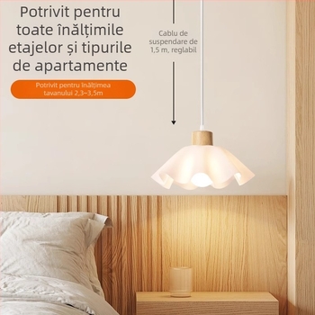 Lustră din lemn crem, cu formă de petală, în stil modern minimalist, cu un singur corp, pentru sufragerie și dormitor